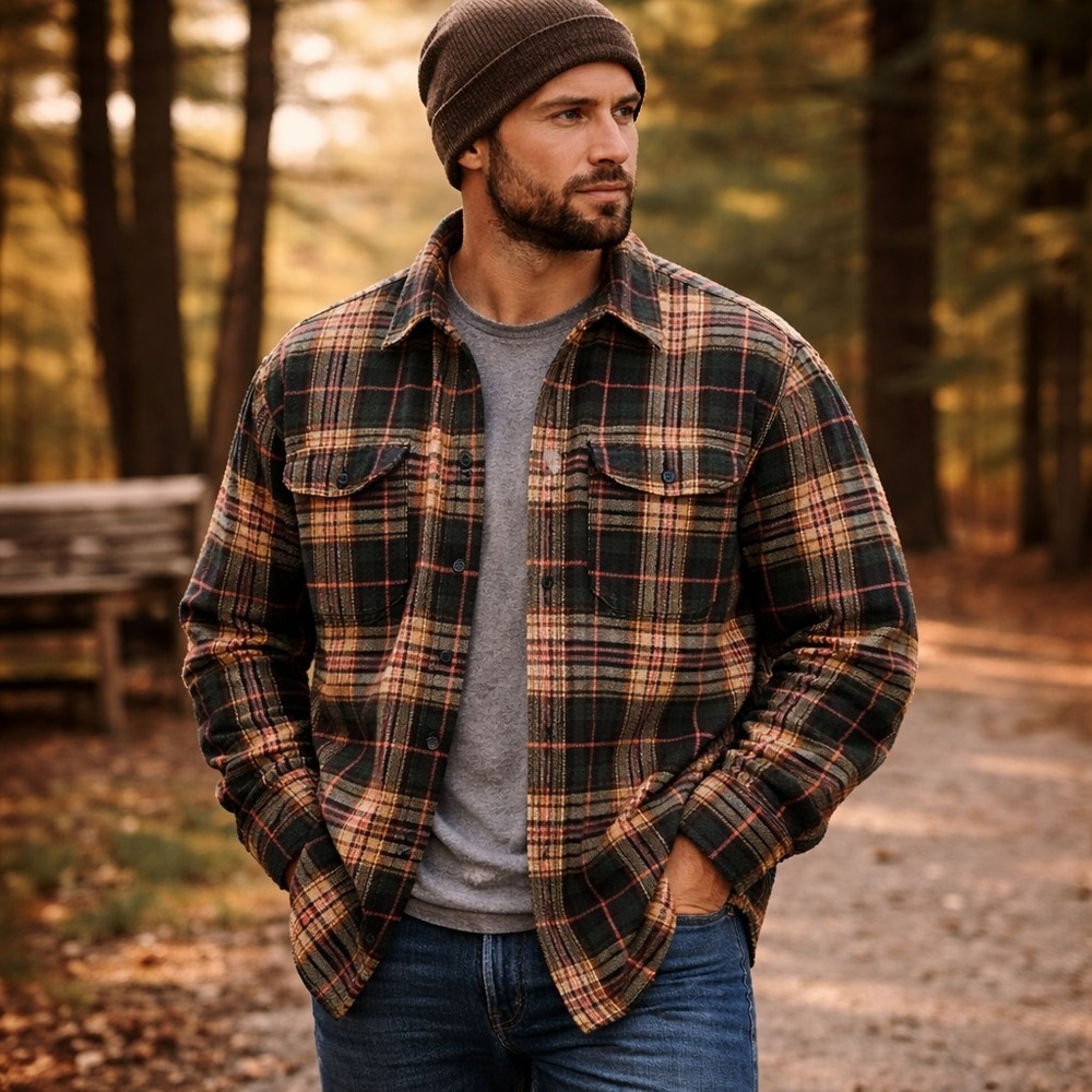 LL Bean Men's Large Plaid Shacket Fleece Lined‎ Outdoor Workwear Classic Rugged